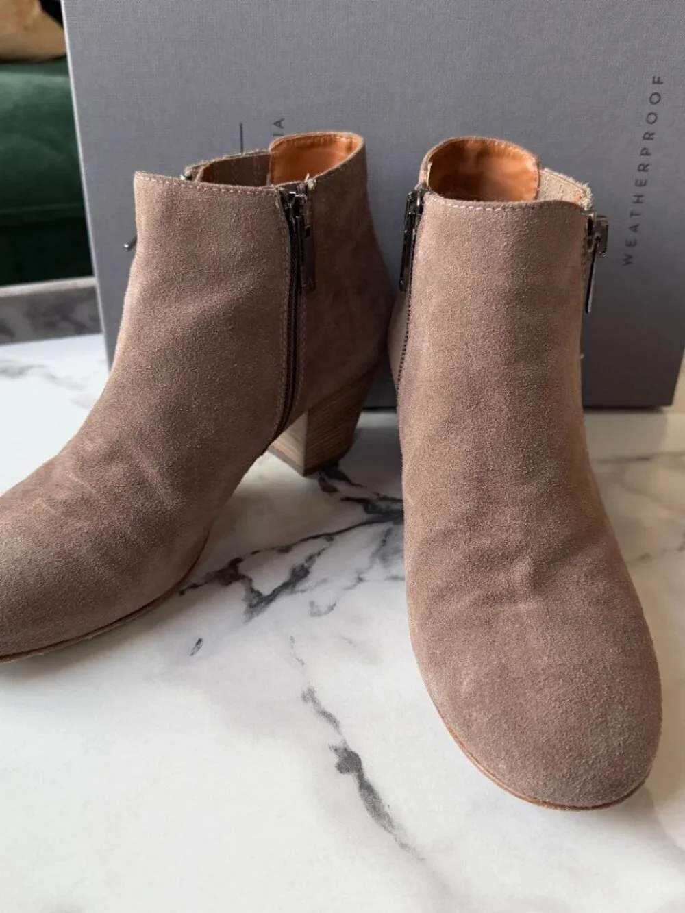 Aquatalia Fallon Taupe Suede Leather Ankle Boots Size 39